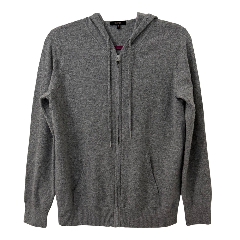 Quince Womens 100% Cashmere Full Zip Hoodie M Heather Grey Minimalist Classic